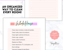 Load image into Gallery viewer, Cleaning Checklist, Printable Room by room Cleaning Cards | Family & Kids Cleaning Schedule Planner & Tracker | Pastel Rainbow
