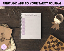 Load image into Gallery viewer, Tarot Card Trackers & Monthly Readings | Learn Tarot Card Readings, Tarot Spreads | Beginner Tarot Planner Workbook, Grimoire & Cheat Sheets | Purple