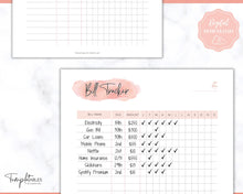 Load image into Gallery viewer, Bill Payment Tracker Printable | Monthly Bill Organizer, Checklist & Calendar | Pink Watercolor
