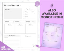 Load image into Gallery viewer, Dream Journal Printable BUNDLE | Dream Analysis, Dream Interpretation, Dream Tracker, Dream Diary & Sleep Tracker | Purple
