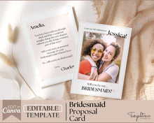 Load image into Gallery viewer, Bridesmaid Proposal Card EDITABLE Template | Add your PHOTO to your Bridesmaid Invite, Bridal Maid of Honor Template | Style 3