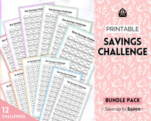 Load image into Gallery viewer, Mini Savings Challenge Printable BUNDLE | 12 Saving Trackers, Cash Envelope, A6 Saving Challenges | Leaf