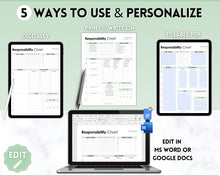 Load image into Gallery viewer, EDITABLE Responsibility Chart | Family Chore Chart, Weekly Adult Routine & Reward Chart for Kids | Green