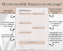 Load image into Gallery viewer, Monthly Budget Planner Printable | Financial Income, Expenses, Debt, Paycheck & Savings Tracker Template | Lux