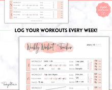 Load image into Gallery viewer, Workout Tracker BUNDLE | Fitness, Exercise & Weight loss Planner | Pink Watercolor
