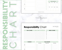 Load image into Gallery viewer, EDITABLE Responsibility Chart | Family Chore Chart, Weekly Adult Routine & Reward Chart for Kids | Green