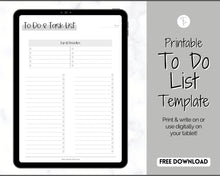 Load image into Gallery viewer, FREE - To Do List Printable, Productivity Planner, Task Checklist, Priorities List, Undated Schedule | Mono