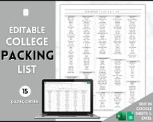 Load image into Gallery viewer, EDITABLE College Packing List | Back to School Moving Checklist for Students, Google Sheets | Mono