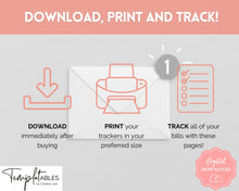 Load image into Gallery viewer, Bill Payment Tracker Printable | Monthly Bill Organizer, Checklist & Calendar | Pink Watercolor
