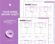 Load image into Gallery viewer, 4 Patient Nurse Report Sheet to Organize your Shifts | Nurse Brain Sheet, ICU Nurse Report Patient Assessment Template | Purple
