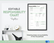 Load image into Gallery viewer, EDITABLE Responsibility Chart | Family Chore Chart, Weekly Adult Routine & Reward Chart for Kids | Green