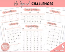 Load image into Gallery viewer, No Spend Challenge BUNDLE | Printable 30 day, 60 day, 90 day Savings Challenge & Monthly Spending Tracker | Pink Watercolor