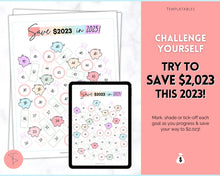 Load image into Gallery viewer, Save 2023 in 2023 Savings Tracker | 2k Savings Challenge Printable | Pastel Rainbow