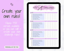 Load image into Gallery viewer, EDITABLE 75 SOFT Challenge Tracker | 75soft Printable Challenge, Fitness & Health Planner | Purple Watercolor