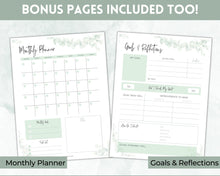 Load image into Gallery viewer, Monthly Budget Planner Printable | Financial Income, Expenses, Debt, Paycheck & Savings Tracker Template | Green Eucalyptus