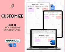 Load image into Gallery viewer, Work Planner & Work Day Organizer | Editable Daily Planner, Work From Home To Do List Printable & Digital Schedule | Pastel Rainbow