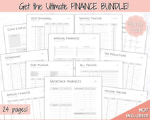 Load image into Gallery viewer, Annual Budget Tracker | Bill, Expenses, Income & Savings Tracker | Pink Watercolor