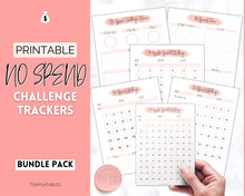 Load image into Gallery viewer, No Spend Challenge BUNDLE | Printable 30 day, 60 day, 90 day Savings Challenge & Monthly Spending Tracker | Pink Watercolor