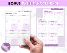 Load image into Gallery viewer, 4 Patient Nurse Report Sheet to Organize your Shifts | Nurse Brain Sheet, ICU Nurse Report Patient Assessment Template | Purple