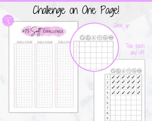 Load image into Gallery viewer, EDITABLE 75 SOFT Challenge Tracker | 75soft Printable Challenge, Fitness & Health Planner | Purple Watercolor