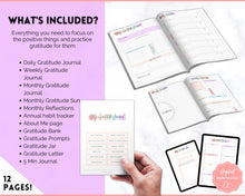 Load image into Gallery viewer, Gratitude Journal Printable Bundle | Mindfulness Log, Gratitude Template, Self Care & Wellness Planner | Pastel Rainbow
