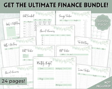 Load image into Gallery viewer, Monthly Budget Planner Printable | Financial Income, Expenses, Debt, Paycheck & Savings Tracker Template | Green Eucalyptus
