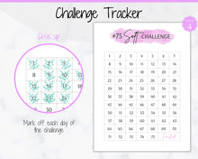 Load image into Gallery viewer, EDITABLE 75 SOFT Challenge Tracker | 75soft Printable Challenge, Fitness & Health Planner | Purple Watercolor