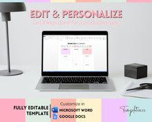 Load image into Gallery viewer, Work Planner & Work Day Organizer | Editable Daily Planner, Work From Home To Do List Printable & Digital Schedule | Pastel Rainbow