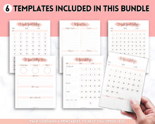 Load image into Gallery viewer, No Spend Challenge BUNDLE | Printable 30 day, 60 day, 90 day Savings Challenge & Monthly Spending Tracker | Pink Watercolor