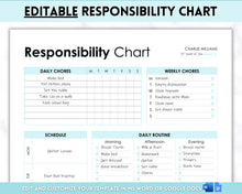 Load image into Gallery viewer, EDITABLE Responsibility Chart | Family Chore Chart, Weekly Adult Routine & Reward Chart for Kids | Blue