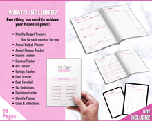 Load image into Gallery viewer, Monthly Budget Planner Printable | Financial Income, Expenses, Debt, Paycheck & Savings Tracker Template | Brit Pink