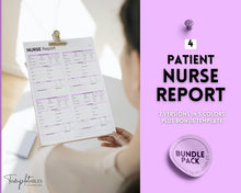 Load image into Gallery viewer, 4 Patient Nurse Report Sheet to Organize your Shifts | Nurse Brain Sheet, ICU Nurse Report Patient Assessment Template | Purple