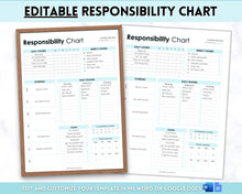 Load image into Gallery viewer, EDITABLE Responsibility Chart | Family Chore Chart, Weekly Adult Routine & Reward Chart for Kids | Blue