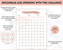 Load image into Gallery viewer, No Spend Challenge BUNDLE | Printable 30 day, 60 day, 90 day Savings Challenge & Monthly Spending Tracker | Pink Watercolor