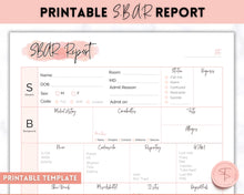 Load image into Gallery viewer, SBAR Nurse Brain Report Sheet | ICU Nurse Report, RN Nursing, New Grad, Patient Assessment, Printable Template | Pink Watercolor