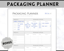 Load image into Gallery viewer, Packaging Planner Template Printable | Digital Small Business Product Planner | Mono
