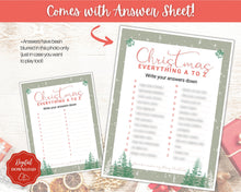 Load image into Gallery viewer, Christmas A to Z Game | A-Z Xmas Holiday Party Game Printables for the Family | Green