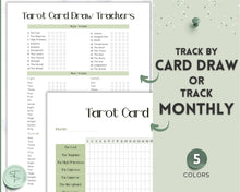 Load image into Gallery viewer, Tarot Card Trackers & Monthly Readings | Learn Tarot Card Readings, Tarot Spreads | Beginner Tarot Planner Workbook, Grimoire & Cheat Sheets | Green