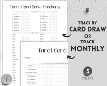 Load image into Gallery viewer, Tarot Card Trackers & Monthly Readings | Learn Tarot Card Readings, Tarot Spreads | Beginner Tarot Planner Workbook, Grimoire & Cheat Sheets | Mono