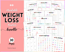 Load image into Gallery viewer, Weight Loss Tracker BUNDLE |  Fitness Planner Printable, Pounds Lost Tracker, Body Measurements & Meal Planner | Swash Rainbow