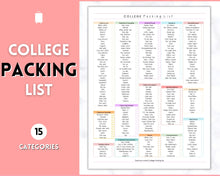 Load image into Gallery viewer, College Packing List Printable | Back to School Moving Checklist for Students, Google Sheets | Pastel Rainbow