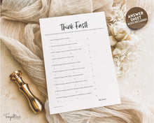 Load image into Gallery viewer, Think Fast Baby Shower Game Printable | Trivia Activity for Woodland, Boho, Neutral Theme Baby Showers