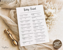 Load image into Gallery viewer, Baby Trivia Baby Shower Game Printable | Trivia Activity for Woodland, Boho, Neutral Theme Baby Showers