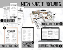 Load image into Gallery viewer, Airbnb Host BUNDLE | Editable Airbnb Signs, Welcome Book Template, Cleaning checklist, Business Tracker Spreadsheet | Farmhouse