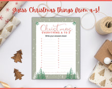 Load image into Gallery viewer, Christmas A to Z Game | A-Z Xmas Holiday Party Game Printables for the Family | Green
