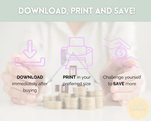 Load image into Gallery viewer, Mini Savings Challenge Printable BUNDLE | 12 Saving Trackers, Cash Envelope, A6 Saving Challenges | Leaf