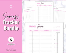 Load image into Gallery viewer, Savings Tracker BUNDLE | Income, Expenses, Savings & Bill Tracker Printables, Personal Finance Planner Binder | Brit Pink