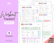 Load image into Gallery viewer, Workout Tracker BUNDLE | Fitness, Exercise & Weight loss Planner | Pastel Rainbow