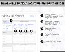 Load image into Gallery viewer, Packaging Planner Template Printable | Digital Small Business Product Planner | Mono
