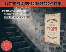 Load image into Gallery viewer, Halloween Trick or Treat sign | 'Please Take One' Printable Candy Treat Poster | Red